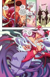 1boy 3girls akuma_(street_fighter) anita_(darkstalkers) breasts brown_hair capcom cleavage clothing_cutout company_connection darkstalkers darkstalkers_3 demon demon_girl energy extra_wings fetus fetus_of_god fusion giant giant_monster glowing glowing_eyes green_hair head_wings heart_cutout highres leotard lilith_(darkstalkers) low_wings medium_breasts monster monster_girl morrigan_aensland multiple_girls official_art pink_hair red_eyes red_hair street_fighter street_fighter_v wings