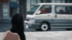 Rule 34 | animated, anime screenshot, black hair, blonde hair, blood, breaking, building, bullet, chainsaw man, denji (chainsaw man), dodging, flipping, gun, higashiyama kobeni, highres, hood, hoodie, katana man (chainsaw man), knife, motor vehicle, parkour, red hoodie, road, running, sawatari akane (chainsaw man), shoes, sneakers, sound, street, sweat, van, video, weapon