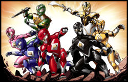 2girls 5boys [[ adam_park aisha_campbell alternate_costume arm_guards armor belt belt_buckle black_bodysuit blue_bodysuit bodysuit buckle dagger davidfernandezart dragon_ranger fighting_stance gloves gold_armor green_bodysuit helmet holding holding_dagger holding_knife holding_sword holding_weapon kiba_ranger kimberly_ann_hart knife mammoth_ranger mighty_morphin_black_ranger mighty_morphin_blue_ranger mighty_morphin_green_ranger mighty_morphin_pink_ranger mighty_morphin_power_rangers mighty_morphin_red_ranger mighty_morphin_white_ranger mighty_morphin_yellow_ranger multiple_boys multiple_girls pink_bodysuit power_rangers ptera_ranger red_bodysuit redesign rocky_desantos super_sentai sword tiger_ranger tokusatsu tommy_oliver tricera_ranger tyranno_ranger weapon white_bodysuit william_cranston yellow_bodysuit