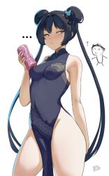 ... 1boy 1girl ? absurdres aqua_hair artificial_vagina bare_arms bare_legs black_dress black_hair blue_archive breasts china_dress chinese_clothes closed_mouth commentary covered_navel doodle_sensei_(blue_archive) double_bun dress english_commentary grey_eyes hair_bun highres holding kisaki_(blue_archive) long_hair multicolored_hair sana!rpg sensei_(blue_archive) sex_toy sidelocks simple_background sleeveless sleeveless_dress small_breasts standing thick_thighs thighs twintails two-tone_hair very_long_hair white_background