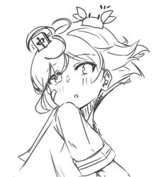 1girl alakoala bandaid bandaid_on_head crab crab_on_head kantai_collection lineart mahjong mahjong_tile monochrome oboro_(kancolle) school_uniform serafuku short_hair solo upper_body