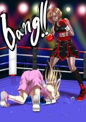 2girls boxing boxing_gloves boxing_ring catfight k.o. multiple_girls santos sweat sweatdrop tagme