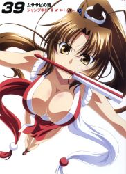 Rule 34 | 1girl, breasts, brown eyes, brown hair, cleavage, fatal fury, female focus, highres, izumi mahiru, japanese clothes, large breasts, long hair, pelvic curtain, ponytail, queen&#039;s blade, queen&#039;s gate, revealing clothes, shiranui mai, snk, solo, the king of fighters