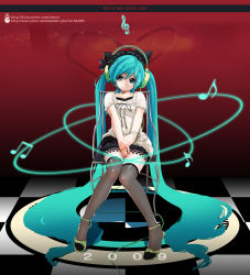 absurdres feet fingernails green_hair hatsune_miku headphones highres legs lips long_hair sitting skirt solo thighhighs twintails ukero very_long_hair vocaloid