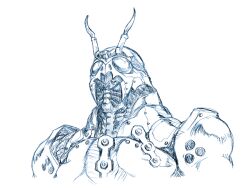 1boy antennae armor helmet kamen_rider kamen_rider_black male_focus monochrome rakshasa_(artist) shadow_moon simple_background solo upper_body white_background