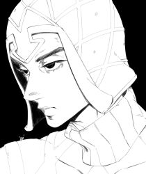 1boy black_background byon empty_eyes greyscale guido_mista half-closed_eyes hat jojo_no_kimyou_na_bouken male_focus monochrome portrait solo turtleneck vento_aureo