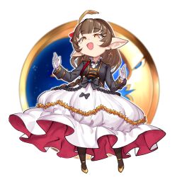 Rule 34 | 1girl, braid, brown hair, dress, full body, gloves, granblue fantasy, haaselia, harvin, highres, jacket, long hair, looking at viewer, open mouth, orange eyes, pointy ears, solo, variant set, yggsil
