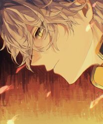 1boy bags_under_eyes fire from_side fz7047 hair_between_eyes hashtag-only_commentary highres honkai:_star_rail honkai_(series) looking_to_the_side male_focus phainon_(honkai:_star_rail) portrait profile short_hair solo white_hair yellow_eyes