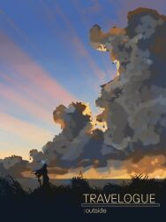 1girl blue_archive blue_sky cloud cumulonimbus_cloud english_text halo highres kani_etizen03 light_rays long_hair saori_(blue_archive) scenery silhouette sky sunbeam sunlight