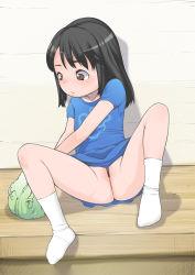 1girl artist_request blush bottomless breasts censored cleft_of_venus flat_chest highres j7w loli pussy small_breasts solo tagme