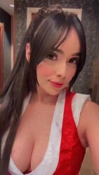 Rule 34 | 1girl, animated, black hair, breasts, cleavage, cosplay, fatal fury, hand fan, highres, karen g, large breasts, leg tattoo, long hair, looking at viewer, pelvic curtain, ponytail, real life, shiranui mai, shiranui mai (cosplay), sleeveless, tagme, tattoo, the king of fighters, video