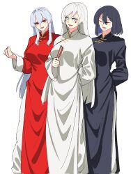 black_dress china_dress chinese_clothes dress highres kokoro_no_koibito kung_fu long_hair martial_arts monk original red_dress self-upload shaolin_monk standing tangzhuang white_dress