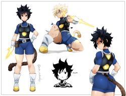 ... 1girl aka_nobodyy angry armor ass battle_damage black_eyes black_hair blonde_hair blue_eyes boots reference_sheet clenched_teeth dragon_ball energy_blade expressionless from_behind full_body gloves hand_on_own_hip highres monkey_tail multiple_views original saiyan short_hair skin_tight spiked_hair standing super_saiyan tail teeth torn_clothes white_footwear white_gloves