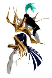 Rule 34 | 2others, age progression, amputee, androgynous, armless amputee, crystal hair, faceless, gem uniform (houseki no kuni), glowing, glowing hair, golden arms, hands on own chest, highres, houseki no kuni, lapis lazuli (gemstone), long hair, melting, multiple others, multiple views, negative space, nude, other focus, phosphophyllite, phosphophyllite (gemstone), phosphophyllite (ll), short hair, tinaren15