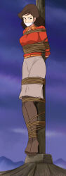 absurdres arms_behind_back bdsm bondage bound bound_ankles bound_arms bound_wrists breasts brown_eyes brown_hair cloth_gag gag gagged highres improvised_gag large_breasts lost_one_zero lupin_iii mine_fujiko cloth_gag rope