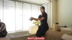 Rule 34 | 2girls, animated, audible speech, black eyes, black hair, breast lift, english text, female focus, grabbing another&#039;s breast, groping, interior, japanese audio, multiple girls, okita anri, photo (medium), real life, sitting, sound, standing, tagme, touching breasts, translated, video