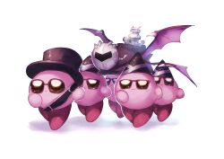 absurdres black_hat blush_stickers colored_skin dancing_pallbearers_(meme) halberd_(airship) hat highres kirby kirby_(series) meme multiple_persona nintendo no_humans pink_skin shiburingaru simple_background sunglasses top_hat white_background