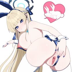 1girl absurdres animal_ears anus ass bent_over blonde_hair blue_archive blue_eyes blue_hair blue_leotard blue_nails blush breasts closed_mouth clothing_aside cromachina fake_animal_ears fake_tail fingernails from_behind halo highres huge_breasts leotard leotard_aside long_fingernails long_hair looking_at_viewer looking_back multicolored_hair nipples pussy rabbit rabbit_ears rabbit_tail skindentation solo streaked_hair tail thighhighs toki_(blue_archive) toki_(bunny)_(blue_archive) uncensored very_long_hair white_background white_thighhighs white_wrist_cuffs wrist_cuffs