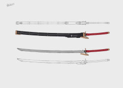 Rule 34 | grey background, heavily armed high school girls, katana, neco, no humans, reference sheet, scabbard, sheath, sheathed, simple background, sword, weapon, weapon focus