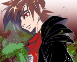 1boy animification bodysuit brown_hair kai_(ninjago) male_focus ninjago red_eyes scar short_hair shoulder_pads solo spiked_hair the_lego_group turtleneck