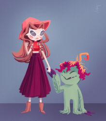 Rule 34 | brown hair, digimon, digimon (creature), flower, highres, long hair, monster girl, palmon, petals, plant girl, sharp teeth, sunglasses, tachikawa mimi, teeth