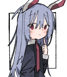 1girl animal_ears blue_hair collared_shirt commentary_request index_finger_raised long_hair long_sleeves nacht_musik necktie rabbit_ears rabbit_girl red_eyes reisen_udongein_inaba shirt smile solo touhou upper_body