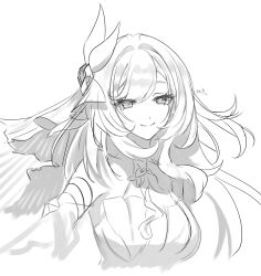 1girl breasts corset diamond-shaped_pupils diamond_(shape) elysia_(herrscher_of_human:_ego)_(honkai_impact) elysia_(honkai_impact) greyscale highres honkai_(series) honkai_impact_3rd large_breasts long_hair monochrome smile solo symbol-shaped_pupils tanemaki_monaka upper_body veil very_long_hair