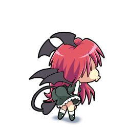 1girl animated animated_gif ass ass_shake bad_google+_id bad_id breasts chibi dancing daniel_renard demon_girl demon_tail dress dress_shirt female_focus from_behind head_wings koakuma long_hair looping_animation lowres medium_breasts necktie o3o red_hair shirt simple_background skirt skirt_set solo tail toon_(style) touhou vest white_background wings