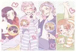Rule 34 | &gt; &lt;, 6+boys, ahoge, america (hetalia), antique phone, axis powers hetalia, barefoot, black-framed eyewear, black eyes, black hair, black hoodie, blonde hair, blue eyes, blue hoodie, blue pants, blunt ends, blush, border, cellphone, china (hetalia), closed eyes, closed mouth, cloud print, collarbone, commentary request, fingernails, flip phone, france (hetalia), germany (hetalia), glasses, green eyes, grey hair, grey pants, hand up, headband, heart, holding, holding phone, holding stuffed toy, hood, hoodie, japan (hetalia), legs up, long hair, long sleeves, looking afar, looking at phone, looking at viewer, low ponytail, lying, male focus, multiple boys, northern italy (hetalia), on stomach, one eye closed, open clothes, open hoodie, open mouth, orange hair, pants, phone, polka dot, polka dot background, ponytail, puffy long sleeves, puffy sleeves, purple eyes, purple headband, red hoodie, rotary phone, russia (hetalia), saku anna, semi-rimless eyewear, shirt, short hair, short ponytail, shorts, sidelocks, sitting, smartphone, smile, spoken character, striped clothes, striped hoodie, striped pants, striped shirt, striped shorts, stuffed animal, stuffed panda, stuffed toy, t-shirt, talking on phone, united kingdom (hetalia), v-shaped eyebrows, white background, white border, white pants, white shirt, white shorts, yaoi, yellow eyes