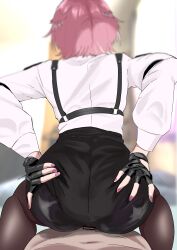 Rule 34 | absurdres, bar censor, black gloves, breast zipper, censored, clothed sex, cowgirl position, fingerless gloves, girl on top, gloves, head wings, hetero, high-waist shorts, highres, hololive, ikiri nezumi, long sleeves, pantyhose, pantyhose under shorts, penis, pink hair, puffy sleeves, reverse cowgirl position, sex, sex from behind, shirt, short hair, shorts, spread legs, squatting cowgirl position, straddling, takane lui, takane lui (1st costume), virtual youtuber, white shirt, wings