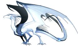 beak blue_eyes blue_scales bright_pupils claws dragon dragon_horn from_side full_body highres jewelry long_tail monster monster_focus night_heart no_humans original oversized_wings simple_background solo spines tail talons western_dragon white_background white_pupils white_scales wings wings_of_fire