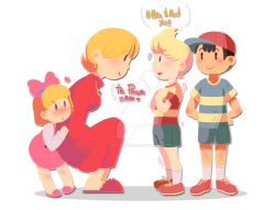 2boys 2girls bad_tag black_hair child hat lucas_(mother_3) mother_(series) mother_2 mother_3 multiple_boys multiple_girls neny-baradise nervous ness&#039;s_mother ness_(mother_2) nintendo presenting shirt smile source_request striped_clothes striped_shirt super_smash_bros. tracy_(mother_2)