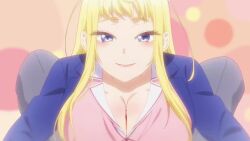 animated blonde_hair blush cum cum_in_mouth cum_on_body cum_on_tongue cum_on_upper_body dosanko_gal_wa_namaramenkoi facial fuyuki_minami gokkun highres paizuri penis sound tagme video