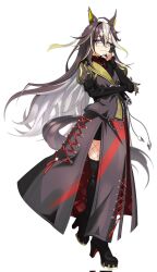 Rule 34 | 1girl, ahoge, animal ears, belt, black belt, black boots, black coat, black hair, black shorts, black sleeves, blonde hair, blue eyes, boots, chain, closed mouth, coat, collared shirt, colored inner hair, corrupted twitter file, detached sleeves, dream journey (umamusume), ear ornament, finger to own chin, fishnet pantyhose, fishnets, full body, glasses, hair between eyes, highres, horse ears, horse girl, horse tail, jewelry, juliet sleeves, lace, lace sleeves, long hair, long sleeves, looking at viewer, multicolored hair, multiple rings, nail polish, pantyhose, pimpi umappoi, platform heels, puffy sleeves, red nails, red shirt, ring, shirt, shorts, single hair intake, smile, solo, streaked hair, tachi-e, tail, thigh boots, umamusume, white background, white hair