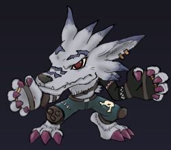 1boy closed_mouth digimon_(creature) furry furry_male male_focus non-web_source pants red_eyes simple_background solo
