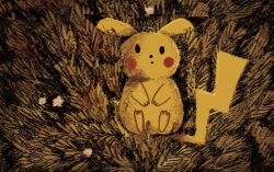 Rule 34 | chalkrub, closed mouth, dot mouth, dot nose, flower, from above, full body, gen 1 pokemon, grass, lying, nintendo, no humans, on back, outdoors, pikachu, pokemon, pokemon (creature), pokemon focus, pokemon tcg, second-party source, solid oval eyes, solo
