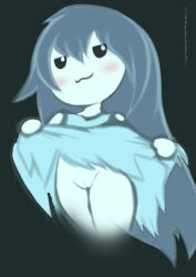 1girl absurdres black_eyes cleft_of_venus clothes_lift ghost highres loli nioartist pussy skirt skirt_lift spooky&#039;s_house_of_jump_scares spooky_(shojs)