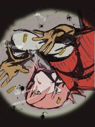 Rule 34 | 1girl, bullet, bullet hole, flcl, gloves, green eyes, hair between eyes, haruhara haruko, highres, pink hair, pink punk ponk, short hair, tongue, tongue out, yellow gloves