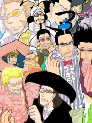 6+boys asdge23 black_hair blonde_hair borsalino_(kizaru) brown_hair captain_kuro donquixote_doflamingo galdino glasses hat image_sample inazuma_(one_piece) jabra_(one_piece) jango_(one_piece) male_focus mister_five monster_boy multiple_boys one_piece peaked_cap pixiv_sample resized scratchmen_apoo sengoku_(one_piece) striped van_augur vertical_stripes