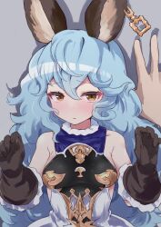 1girl animal_ears black_gloves blue_hair blush breasts commentary erune ferry_(granblue_fantasy) gloves granblue_fantasy highres kurosaki_kousuke long_hair pov small_breasts solo_focus wavy_hair