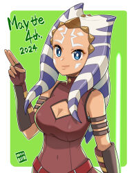 1girl ahsoka_tano alien blue_eyes bowieknife breasts cleavage colored_skin highres medium_breasts orange_skin solo star_wars star_wars:_the_clone_wars togruta