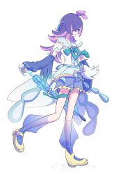 Rule 34 | 1girl, blue eyes, bow, closed mouth, cosplay, creatures (company), crystal, dot (pokemon), earrings, game freak, gloves, hair ornament, hair over eyes, hair over one eye, hairclip, highres, jewelry, long hair, magical girl, multicolored hair, multiple views, nintendo, open mouth, pink hair, pokemon, pokemon (anime), pokemon horizons, precure, purple hair, quaquaval, quaquaval (cosplay), ribbon, seiun (hoshigumo 72), shorts, skirt, umbrella, unofficial precure costume