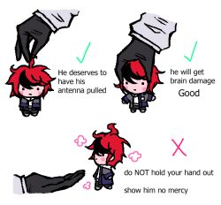 Rule 34 | 2boys, ahoge, aotsuki eito, black gloves, blush, chibi, english text, full body, gloves, grabbing another&#039;s hair, long sleeves, male focus, messy hair, multiple boys, outstretched hand, simple background, sumino takumi, the hundred line -last defense academy-, white background
