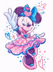Rule 34 | 1girl, animal ears, artist request, bow, commentary request, disneyland, dress, gloves, hair bow, looking at viewer, mickey mouse &amp; friends, minnie mouse, mouse ears, mouse girl, non-web source, one eye closed, open mouth, polka dot, polka dot bow, shirt, smile, solo, source request