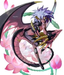 blue_hair demon_girl demon_horns demon_wings dragon_girl dragon_horns dragon_tail dragon_wings duel_monster extra_eyes flower highres horns monster_girl multicolored_hair plant tail tawashipurin third_eye vines white_hair wings yu-gi-oh! yu-gi-oh!_gx yubel yubel_-_the_loving_defender_forever