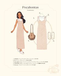 1girl alternate_costume bag black_hair brown_eyes contemporary dark-skinned_female dark_skin dress handbag highres jewelry long_hair looking_at_viewer meecosme native_american necklace pocahontas_(disney) pocahontas_(movie) smile solo tagme