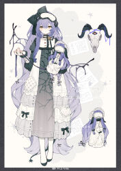 Rule 34 | 1girl, absurdres, blindfold, character request, dress, frilled dress, frilled nightgown, frills, full body, highres, hugging doll, hugging object, juliet sleeves, long dress, long hair, long sleeves, nightgown, original, puffy sleeves, purple hair, shanyu ming, sheep, solo, yellow eyes