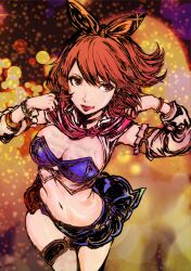 absurdres blue_bra blue_skirt bow bra breasts brown_eyes brown_hair fudepen_(medium) hair_bow highres large_breasts oeilvert_fft persona persona_3 skirt takeba_yukari underwear vagabond_(romancing_saga_2) yellow_bow