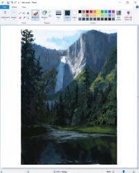 art_program_in_frame border christian_young cliff cloud cloudy_sky day forest landscape microsoft_paint_(medium) microsoft_paint_(software) nature no_humans original outdoors ripples river scenery sky tree water waterfall white_border
