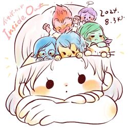 2024 2boys 4girls :o ahoge anger_(inside_out) annoyed arms_up blonde_hair blue_hair blue_skin blush_stickers cat chibi chibi_only clenched_hands closed_eyes colored_skin commentary_request copyright_name crossed_arms disgust_(inside_out) fear_(inside_out) green_hair green_skin hand_on_own_face inside_out joy_(inside_out) looking_at_viewer looking_down medium_hair multiple_boys multiple_girls purple_sash red_hair red_skin riley_andersen rioka_dn sadness_(inside_out) sash short_hair shouting smile solid_circle_eyes sweatdrop white_background worried yellow_skin